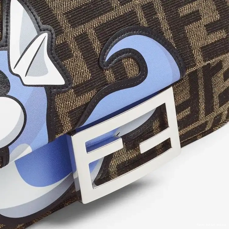 Affordable Mini Brown Fabric In Fendi FF Blue Pokmon Motif Bag Dragon Baguette 0531